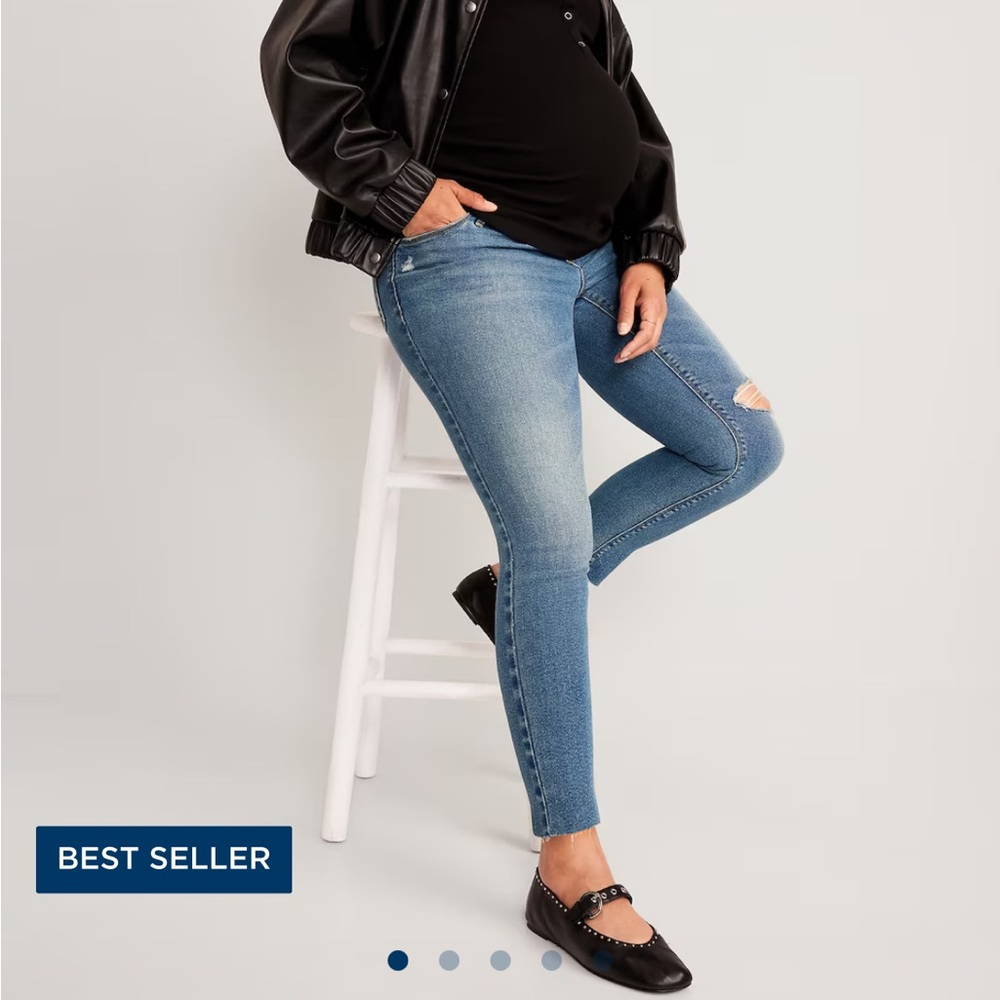 Old Navy Maternity Premium Full Panel Rockstar Super Skinny Ripped Jeans 14 Long